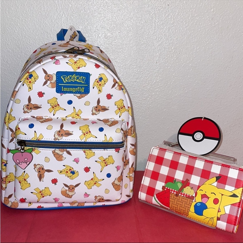 Exclusive Loungefly Pokemon Eevee and Pikachu Fruity Mini Backpack and Wallet